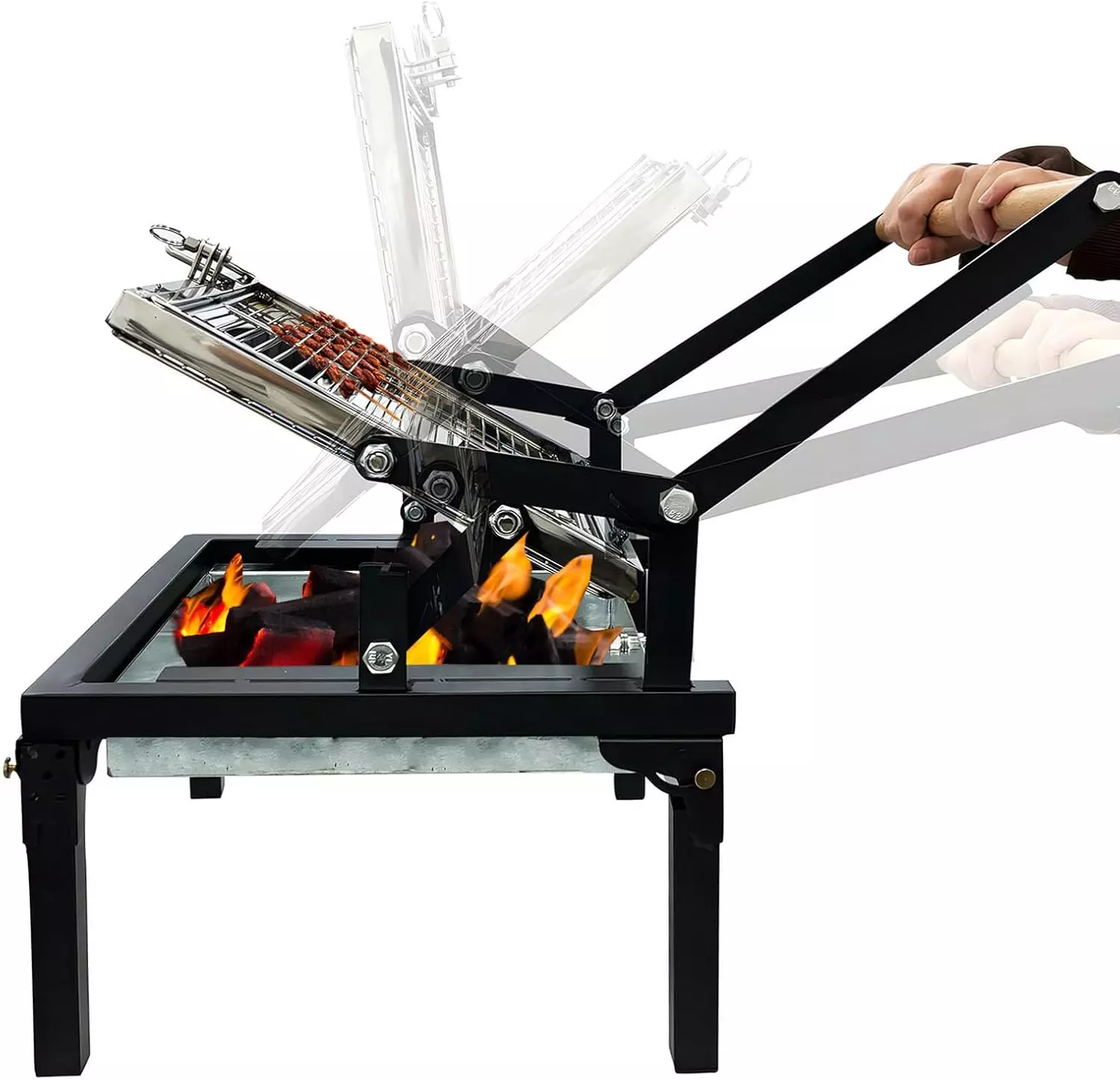 Portable Camping Charcoal Grill Outdoor, BBQ Grill with 360 Degree Rotating Cook